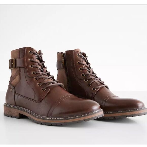 Steve Madden 11 Teetr Men’s Brown Lace up Buckle Detail Faux Leather Ankle Boots main image 8